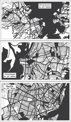 Rio de Janeiro Brazil City Map in Black and White Color in Retro Style.