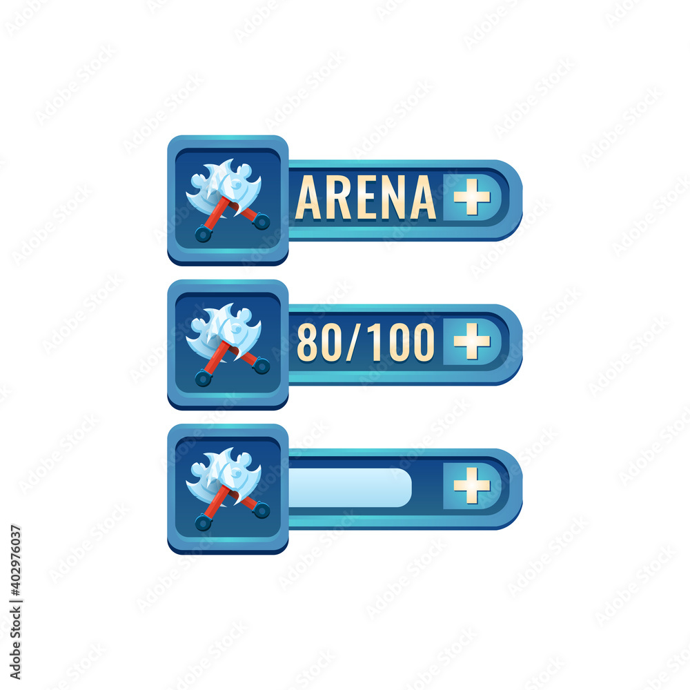 Fototapete set of fantasy glossy rpg game ui axe fighting power ups skill with numeric and load bar additional 