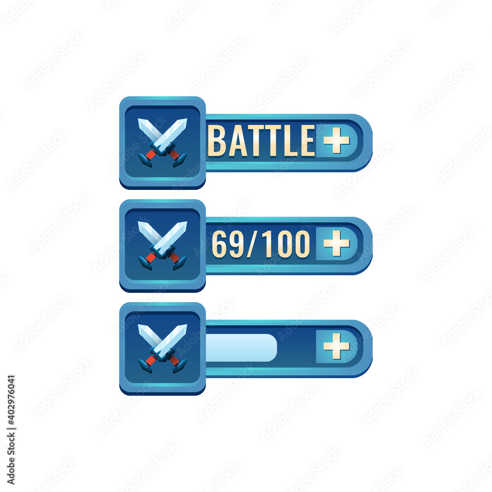 Fototapete set of fantasy glossy rpg game ui blade sword fighting power ups skill with numeric and load bar add