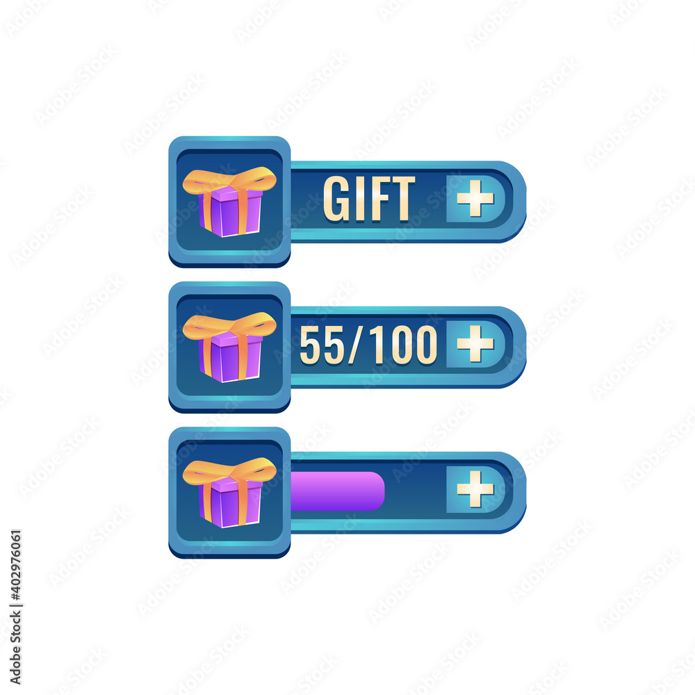 Fototapete set of fantasy glossy rpg game ui reward gift box bar with numeric and bar additional panel for gui 