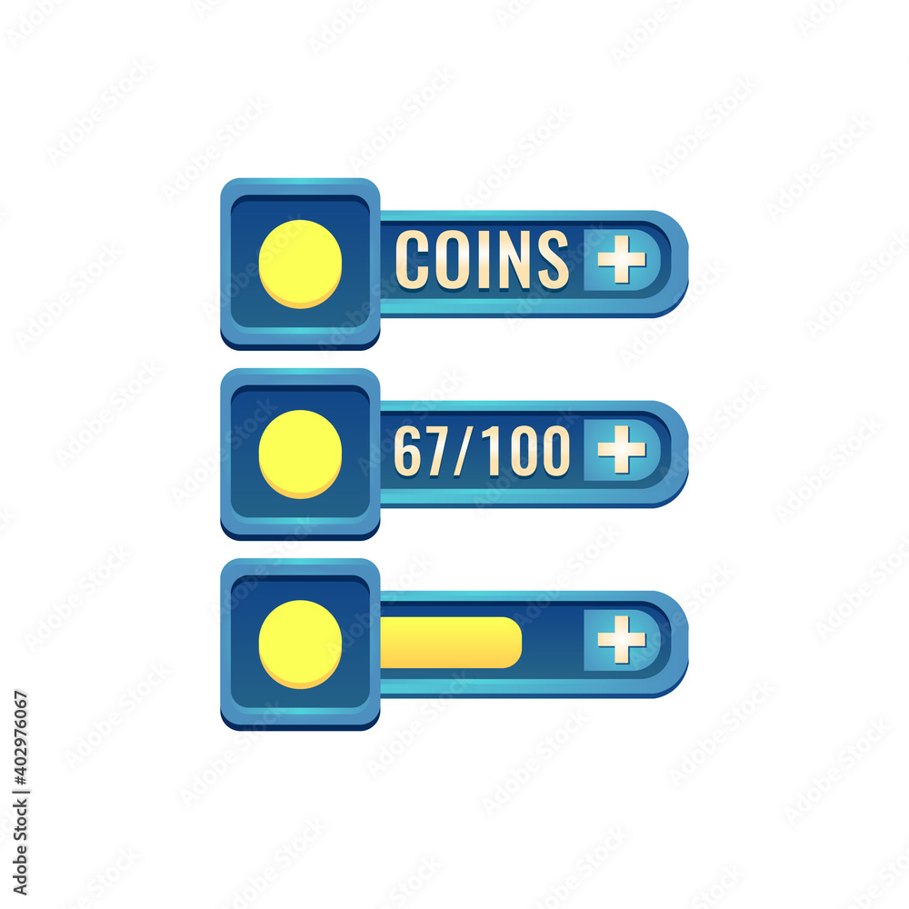 Fototapete set of fantasy glossy rpg game ui currencies coins bar with numeric and progress bar additional pane