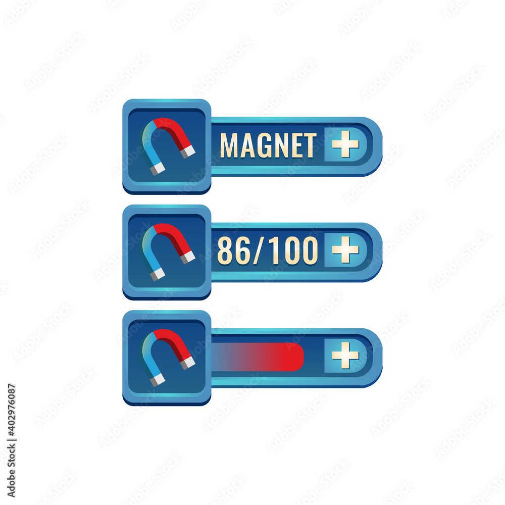Aufkleber set of fantasy glossy rpg game ui magnet bar power ups mana with numeric and progress bar additional