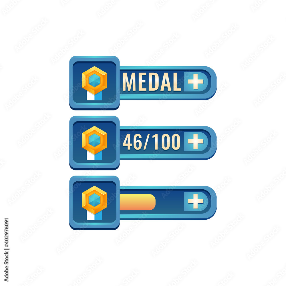 Fototapete set of fantasy glossy rpg game ui award medals icon with numeric and load bar additional panel for g