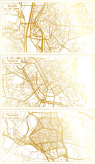 Fototapeta na wymiar Valencia, Terrassa and Seville Spain City Map Set.