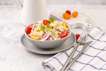 Homemade Coleslaw Salad. Traditional American salad made from slaw, carrot and onion