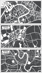 Vicenza, Verona and Venice Italy City Maps Set in Black and White Color in Retro Style.