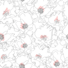 Floral seamless pattern. Vector background with flowers. Hand drawn artwork for textiles, fabrics, souvenirs, packaging and greeting cards.