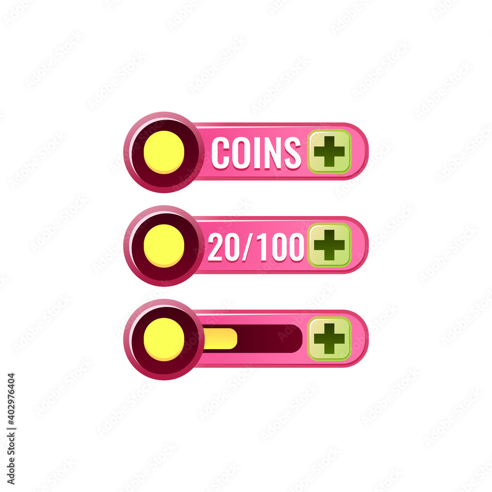 Fototapete set of game ui currencies coins bar with numeric and progress bar additional panel for gui asset ele