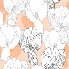 Seamless pattern with flowers. Hand drawn floral background. Artwork for textiles, fabrics, souvenirs, packaging and greeting cards.