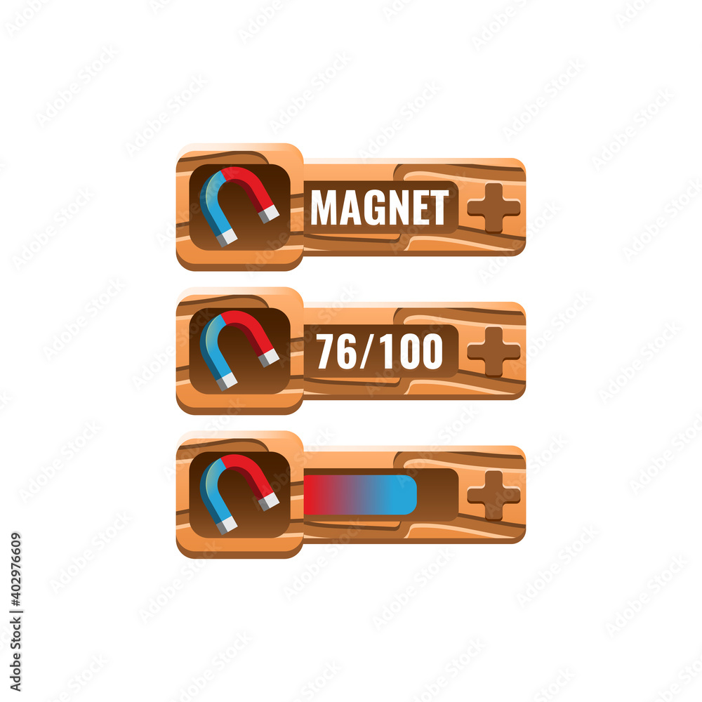 Fototapete set of wooden game ui magnet bar power ups mana with numeric and progress bar additional panel for g