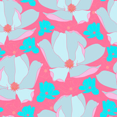 Seamless pattern with magnolia. Hand drawn floral background. Artwork for textiles, fabrics, souvenirs, packaging and greeting cards.