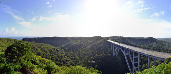 Fototapeta na wymiar landscape, road, mountain, sky, bridge, nature