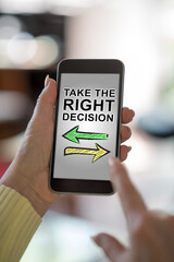 Right decision concept on a smartphone