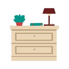 Nightstand with books, home plant and lamp Flash vector illustration