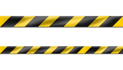 3d realistic vector hazard black and yellow striped ribbon, caution tape of warning signs for crime scene or construction area.  Isolated on white.