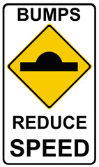 A sign that alerts : bumps ahead  reduce speed. 