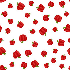 Seamless pattern with bell peppers, paprika on white background for kitchen, textiles, wallpaper, clothes and other