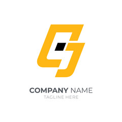 Letter CJ monogram logo template with flat line concept in yellow and black color