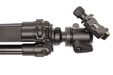 Ball head on a photographic tripod on a white background
