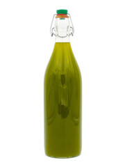 Bottle of homemade olive oil isolated on white background