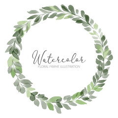 watercolor foliage wreath leaf frame illustration