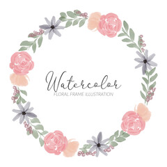 watercolor floral circle wreath frame illustration