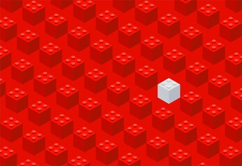 Plastic bricks. The children's designer. Horizontal banner. Red background. Vector illustration