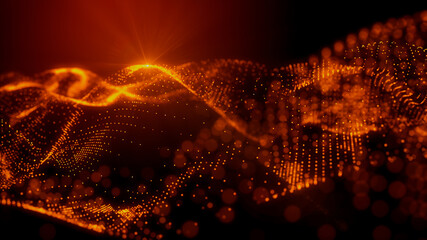 Abstract 3D Technology concept. Big Data and Artificial Intelligence represented as a High Tech Futuristic Particle Network. Abstract background. 3D render