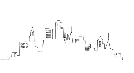 ビル街の手描き線画イラスト