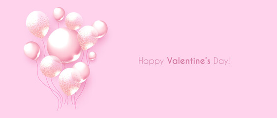 Happy Valentine s Day background with pink foliage balloons. Cute birthday invitation