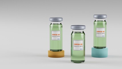 Covid-19 coronavirus vaccine vials on clean background