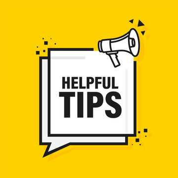 Top tips megaphone yellow banner in 3D style. Vector illustration.