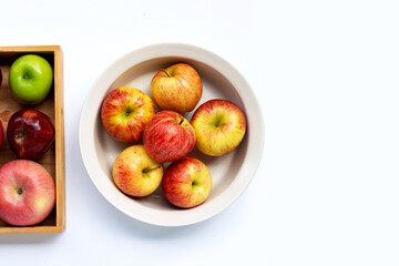 Fresh apples on white background. Copy space