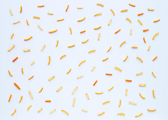Orange peels on white background.