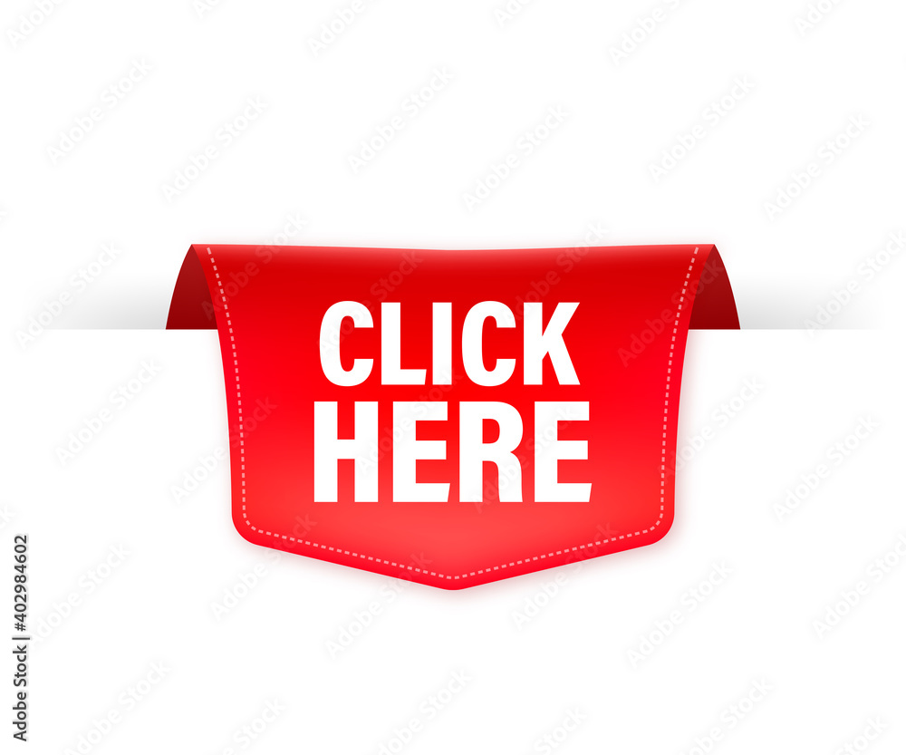 Aufkleber icon with click here red ribbon on white background for web marketing design. flat deign. vector ill