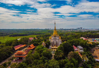 Aerial view of Buu Long Pagoda in Ho Chi Minh City. A beautiful buddhist temple hidden away in Ho Chi Minh City at Vietnam