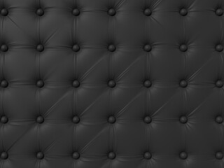 Black sofa upholstery with buttons. Leather texture for patterns or backgrounds. 3d rendering illustration.