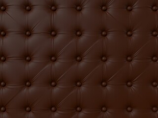 Brown sofa upholstery with buttons. Leather texture for patterns or backgrounds. 3d rendering illustration.