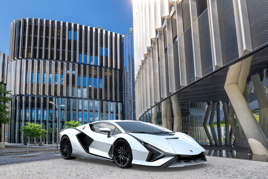 Lamborghini Sian On The Background Of A Modern Building