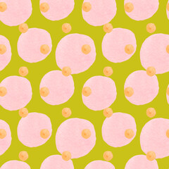 Watercolor abstract seamless pattern with delicate color on yellow background.Children's print with shapes of pastel colors hand painted.Designs for wallpaper,textiles,social media,web,wrapping paper.