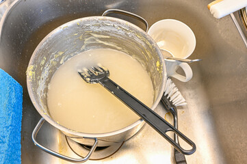 dirty dishes in a Swedish kitchen january 2021