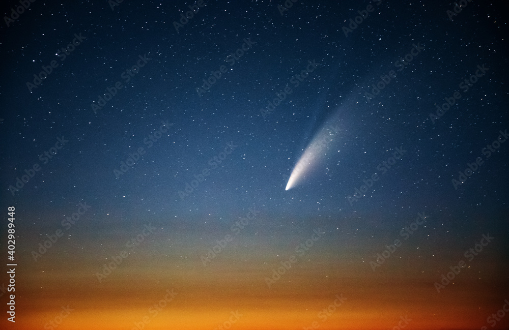 Canvas Prints wonderful view of starry sky and c/2020 f3 (neowise) comet with light tail.