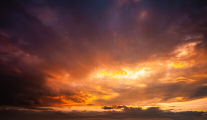 Incredible colorful sunset with cloudy sky. Photo of textured sky.