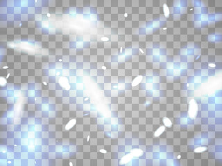 Glowing light on a transparent background. Glowing particles, magic glow. Sparkling light. Star dust. Design a template for banner, poster and greeting cards. Vector illustration