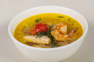 Fish soup with salmon and prawn