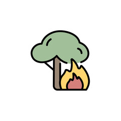 Fire and tree. Filled color icon. Weather vector illustration