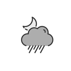 Rain, cloud and moon. Filled color icon. Weather vector illustration