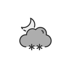 Snow, cloud and moon. Filled color icon. Weather vector illustration