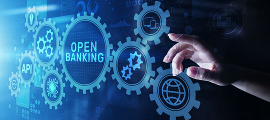 Open banking financial technology fintech concept on virtual screen.