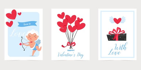 Valentine card with red heart. Love you banner. Romantic holiday Valentine Day poster or greeting card.